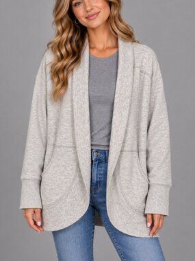 Eddie Bauer Camp Fleece Wrap Cardigan Gray Open Front‎ Size L